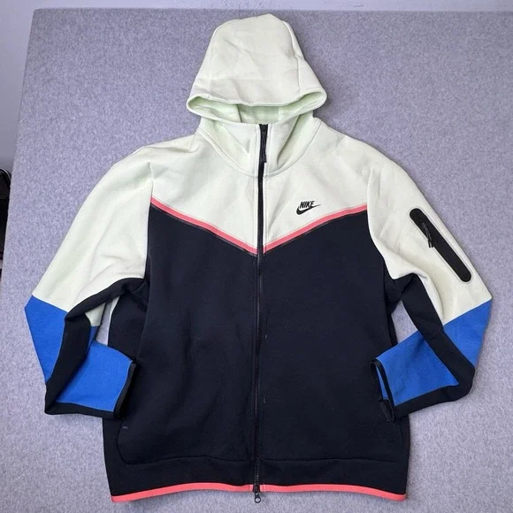 Nike Sportswear Tech Fleece Hoodie Men's‎ XL Lime Ice Black Blue Zip CU4489-303 - Picture 3 of 12
